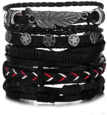 University Trendz Leather Silver Coated Bracelet Set