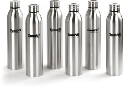Sumeet Sleek Stainless-Steel Leak-Proof Water Bottle / Fridge Bottle -1000ML- (Set of 6) 1000 ml Bottle(Pack of 6, Steel/Chrome, Steel)