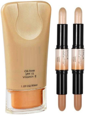 BTNT BEST QUALITY INSTANT GLOW HIGHLIGHTER AND CONTOUR STICK WITH BEST QUALITY INSTANT GLOW MATTE FINISH FOUNDATION(3 Items in the set)