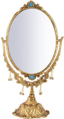 HOUZZPLUS Aluminium Frame Antique Look Double-Sided Vanity Mirror with Stand