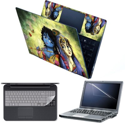 FineArts 4 in 1 Combo Pack with Laptop Skin Sticker Decal, Palmrest Skin, Screen Protector, Key Guard for 15.6 Inch Laptop - Cute Radha Krishna Combo Set(Multicolor)