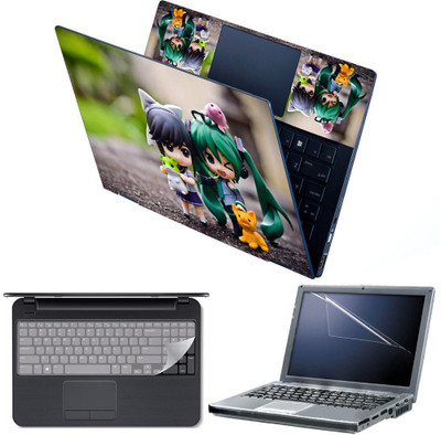 Anweshas 4 in 1 Combo Pack with Laptop Skin Sticker Decal, Palmrest Skin, Screen Protector, Key Guard for 15.6 Inch Laptop - Girl Toy Combo Set