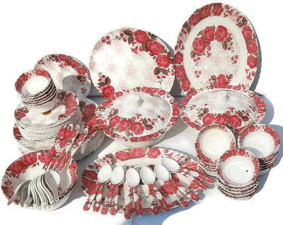 Radhe Crockery by OROMAX Pack of 84 Melamin Dinner Set(White, Pink)
