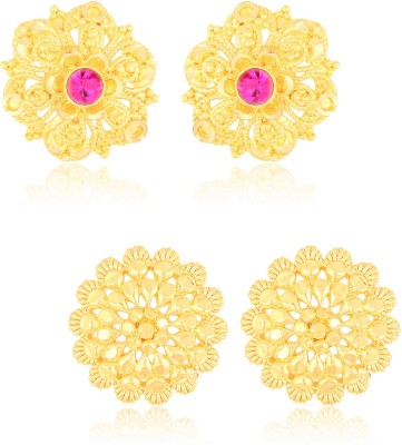 NIMZ Traditional South Screw Back 1 one gram gold wedding bridal Stylish fancy party wear Ethnic Temple jewellery Studs Meenakari Ear rings for girls women Combo pack Golden Fancy Micro Antique Stud earrings combo for Women Girls Cubic Zirconia, Pearl, Ruby Copper, Metal, Brass, Alloy Stud Earring