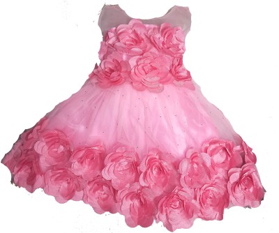 SAMJHO FASHION Baby Girls Midi/Knee Length Festive/Wedding Dress(Pink, Sleeveless)