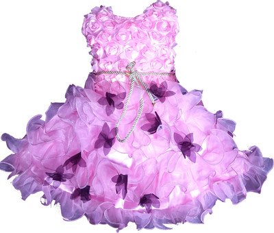 kids fashion hub Girls Midi/Knee Length Festive/Wedding Dress(Pink, Sleeveless)