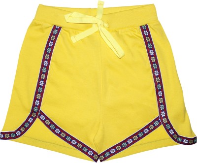 KiddoPanti Short For Girls Casual Solid Pure Cotton(Yellow, Pack of 1)