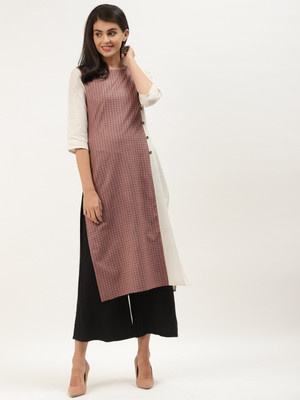 Varanga Women Striped Straight Kurta(Pink)