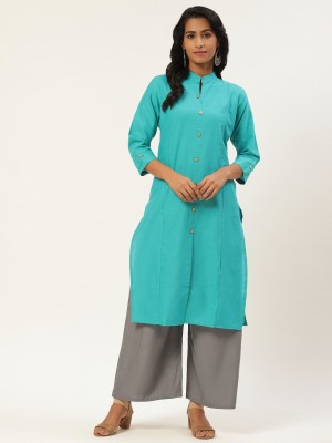 DEIFIC Women Solid Straight Kurta(Light Blue)