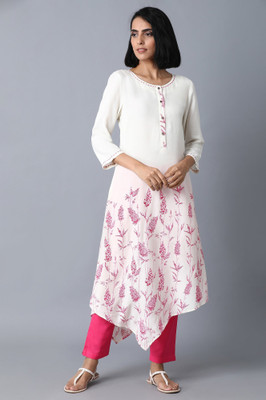 W Women Printed A-line Kurta(White)