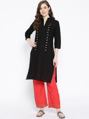 Vastraa Fusion Women Solid Straight Kurta(Black)