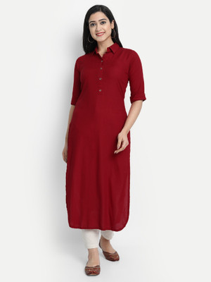 Nitimatta Women Solid Straight Kurta(Maroon)