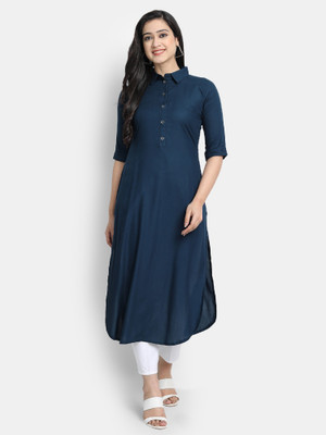 HSD Women Solid Straight Kurta(Blue)