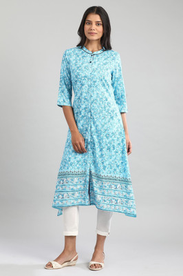 Aurelia Women Printed Straight Kurta(Blue)
