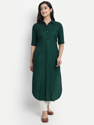 HSD Women Solid Straight Kurta(Green)