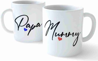 THE SD STORE Anniversary Gift for Mom and Dad Coffee mug set of 2- Papa and Mummy printed white ceramic mug Gift for Anniversary, Mothers Day , Fathers Day, Birthday 330ml Ceramic Coffee Mug(330 ml, Pack of 2)