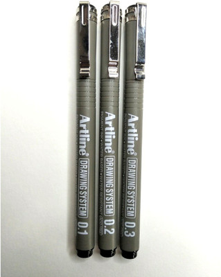 Artline Nickel silver Fineliner Pen(Pack of 3, Ink Color - Black)