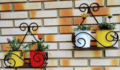 Giftoshopee Wall mounter Iron flower pot holder set of 2 (14x27x27 cm) Plant Container Set(Metal)