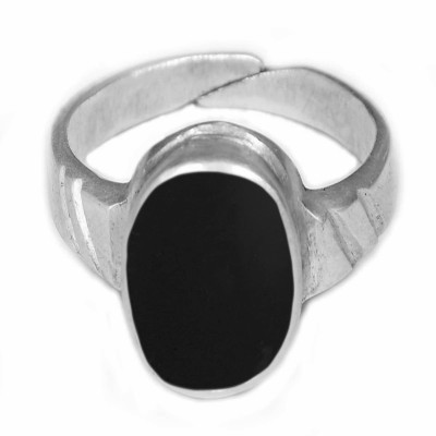 Takshila Gems Natural Black Agate Ring in Silver 925 Lab Certified Adjustable Ring (10 Ratti / 9 Carat) Black Hakik Ring Stone, Silver Agate Ring