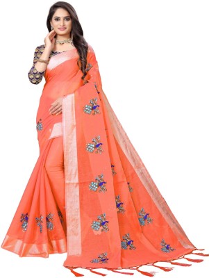 Julee Embroidered Bollywood Cotton Silk Saree(Orange)