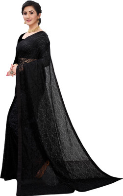 SAREEYA16 Self Design Bollywood Net, Jacquard Saree(Black)