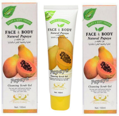 PRETTY COWRY Natural Papaya cleaning scrub Gel for Face & Body Scrub PACK 2 Scrub(200 g)