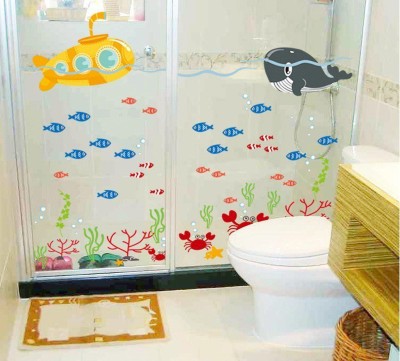 Asmi Collections 90 cm PVC Fish in Sea For Bathroom Removable Sticker(Pack of 1)