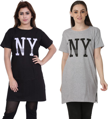 DG Star Printed Women Round Neck Black, Grey T-Shirt