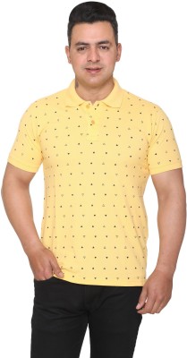 KANSONA Printed Men Polo Neck Black, Yellow T-Shirt