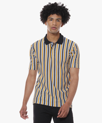 CAMPUS SUTRA Printed, Striped Men Polo Neck Maroon T-Shirt