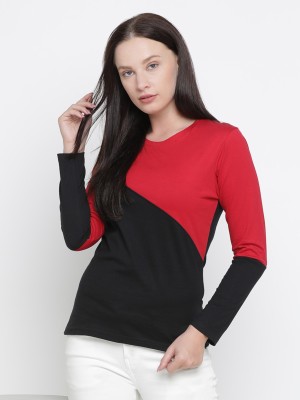 PRETTE Colorblock Women Round Neck Red, Black T-Shirt