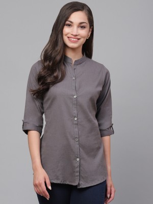 Vastraa Fusion Casual 3/4 Sleeve Solid Women Grey Top