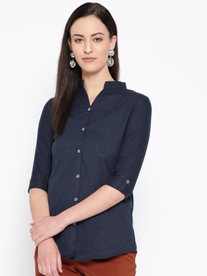 Vastraa Fusion Casual 3/4 Sleeve Solid Women Blue Top