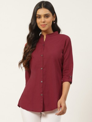 Vastraa Fusion Casual 3/4 Sleeve Solid Women Maroon Top