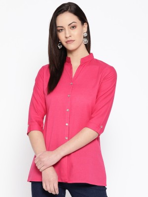 Vastraa Fusion Casual 3/4 Sleeve Solid Women Pink Top