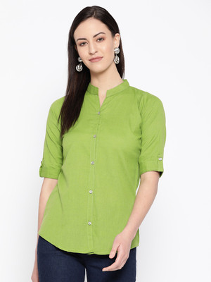 Vastraa Fusion Casual 3/4 Sleeve Solid Women Green Top