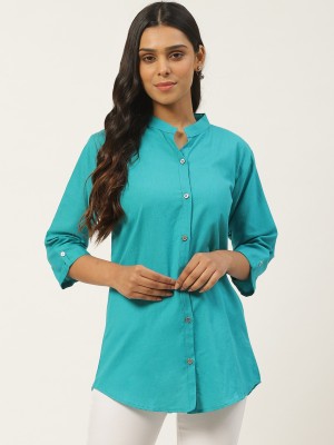 Vastraa Fusion Casual 3/4 Sleeve Solid Women Blue Top