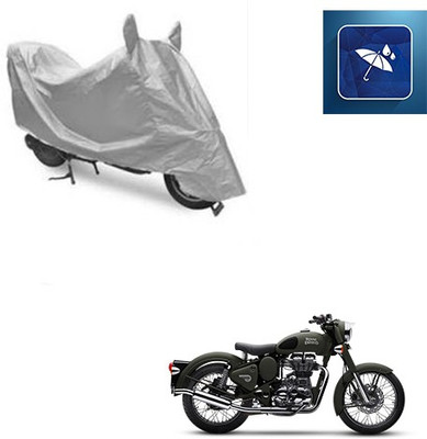 SRENTERPRISES Two Wheeler Cover for Royal Enfield(Battle, Silver)