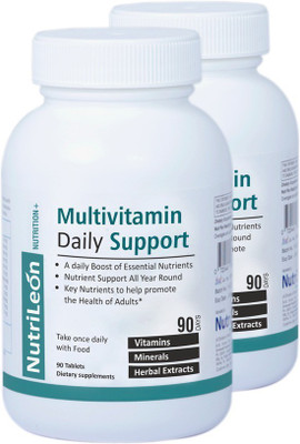 NutriLeon Multivitamin Daily with Spirulina, Ginseng, Pine Bark Extract 180 Tablets(2 x 90 No)