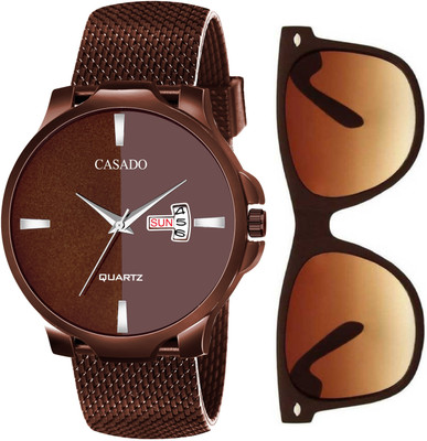 Casado All Brown Combo Set of freebie Wayfarer Sunglass and Day and Date Functioning Watch with Premium Gift Box Packaging All Brown Combo Set of freebie Wayfarer Sunglass and Day and Date Functioning Watch with Premium Gift Box Packaging Analog Watch - For Men Casado All Brown Combo Set of freebie Wayfarer Sunglass and Day and Date Functioning Watch with Premium Gift Box Packaging All Brown Combo Set of freebie Wayfarer Sunglass and Day and Date Functioning Watch with Premium Gift Box Packaging Analog Watch - For Men