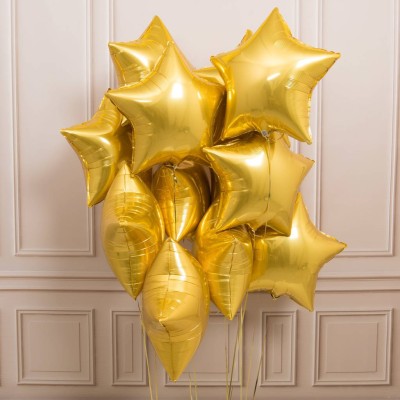 BashNSplash Solid Gold Metallic Star Foil Balloon Golden (PACK OF 11) Balloon(Gold, Pack of 11)