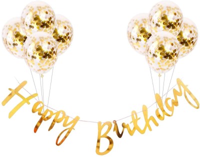 ZYOZI Set of 9 Golden Birthday Banner with Confetti balloons Combo for birthday decoration items for girls/ balloons for girl birthday party(Set of 9)