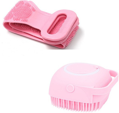play run 2 Pcs Combo Silicone Soft Bath Body Brush with Shampoo Dispenser
