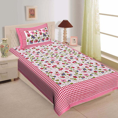 VASTRA VILLA Cotton Single Flat 165 TC Floral Bedsheet(Pack of 1, Pink Flower)