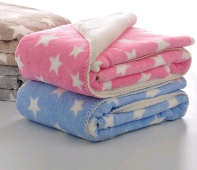 BRANDONN Printed Single Sherpa Blanket for  AC Room(Microfiber, Pink, Blue)