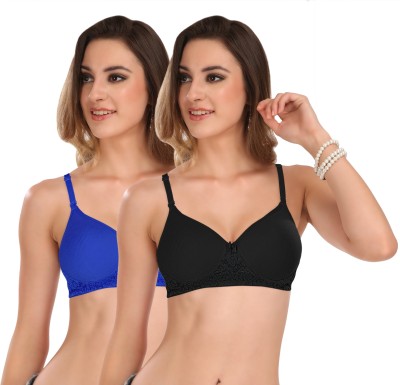 Featherline Women T-Shirt Heavily Padded Bra(Black, Blue)