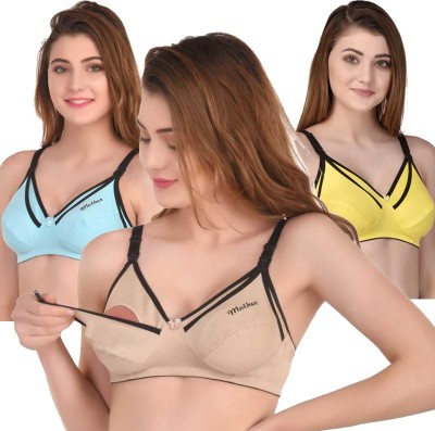 X-WELL Women Maternity/Nursing Non Padded Bra(Beige, Yellow, Light Blue)