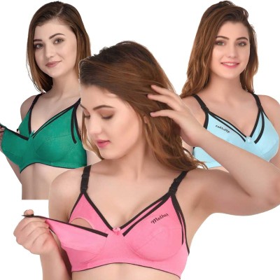 X-WELL Women Maternity/Nursing Non Padded Bra(Dark Green, Light Blue, Pink)