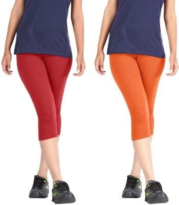 Pixie Cotton Lycra Biowashed Women Red, Orange Capri