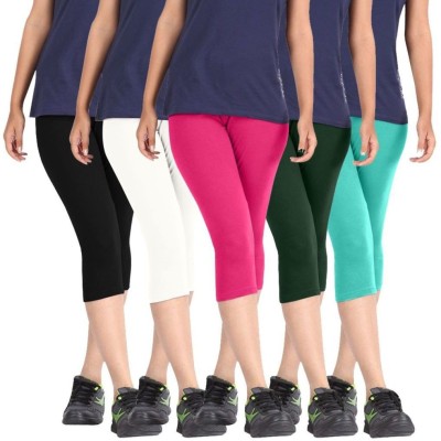 Pixie Cotton Lycra Biowashed Women Black, White, Pink, Dark Green, Light Green Capri